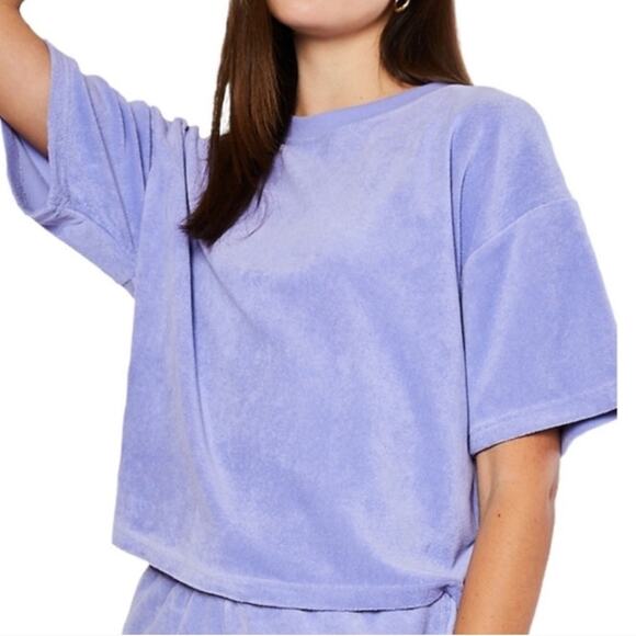 New Terry Cloth Purple Short Sleeve Top Size Large - Picture 1 of 2